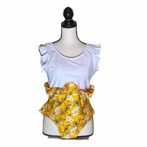 One Piece With White Top and yellow floral bottom